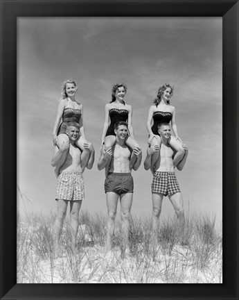 Framed 1950s 1960s Three Couples At Beach Print