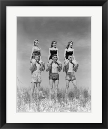 Framed 1950s 1960s Three Couples At Beach Print