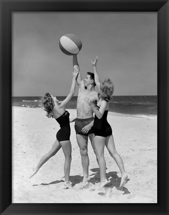 Framed 1950s Teens Jumping For Beach Ball Print