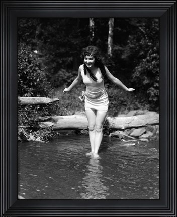 Framed 1920s Long-Haired Woman In Bathing Suit Print