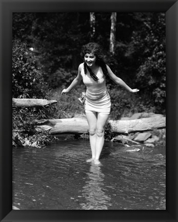 Framed 1920s Long-Haired Woman In Bathing Suit Print