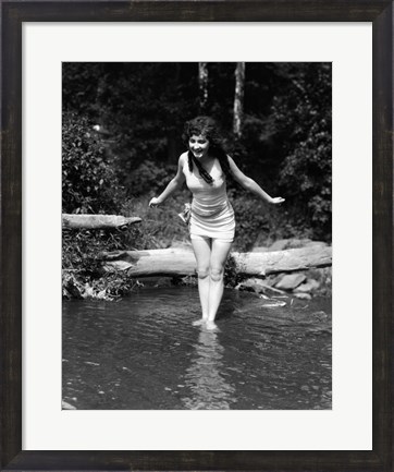 Framed 1920s Long-Haired Woman In Bathing Suit Print