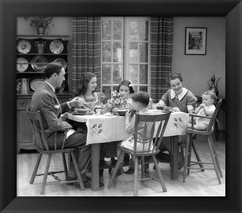 Framed 1930s Family Of 6 Sitting At The Table Print