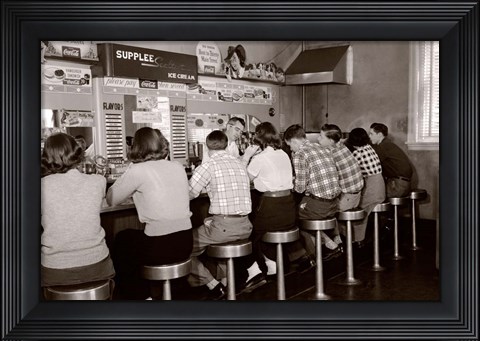 Framed 1950s Rear View Of Teenage Boys &amp; Girls? Print