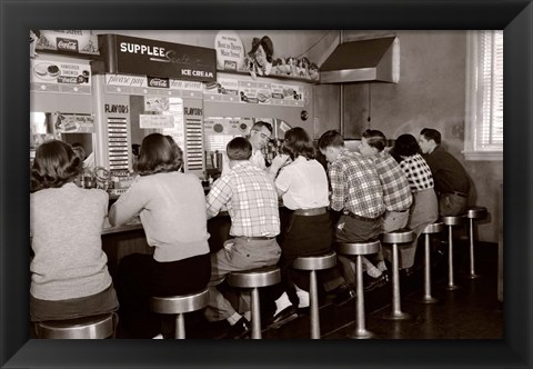 Framed 1950s Rear View Of Teenage Boys &amp; Girls? Print