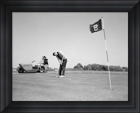 Framed 1960s Man Playing Golf Putting Print