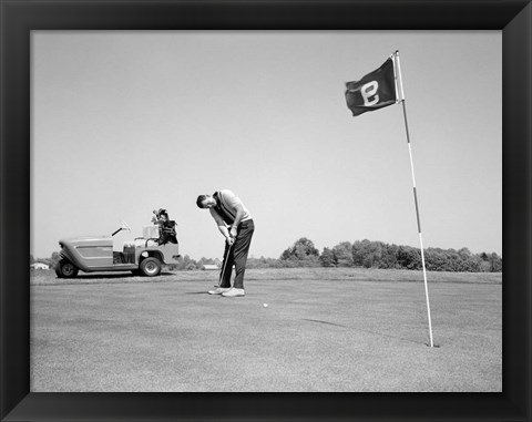 Framed 1960s Man Playing Golf Putting Print