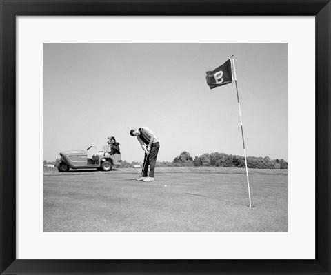 Framed 1960s Man Playing Golf Putting Print