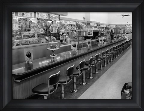 Framed 1950s 1960s Interior Of Lunch Counter Print