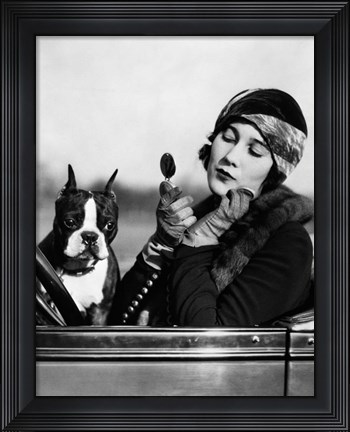 Framed 1920s Flapper In Convertible Powdering Her Cheek Print