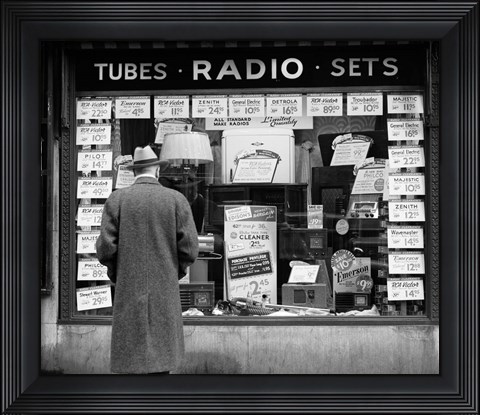 Framed 1940s Man Looking At Window Display Of Radios Print