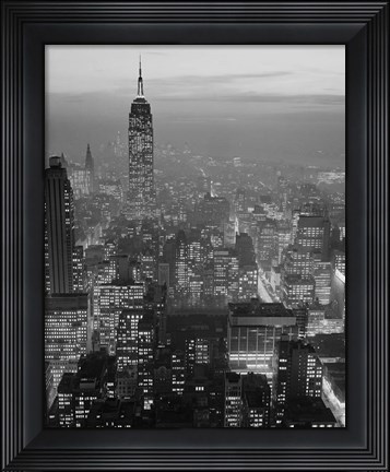 Framed 1960s Night View Manhattan Empire State Building Print
