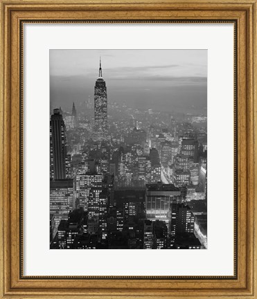 Framed 1960s Night View Manhattan Empire State Building Print