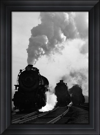 Framed 1930s 1940s Head-On View Of Three Steam Engines Print