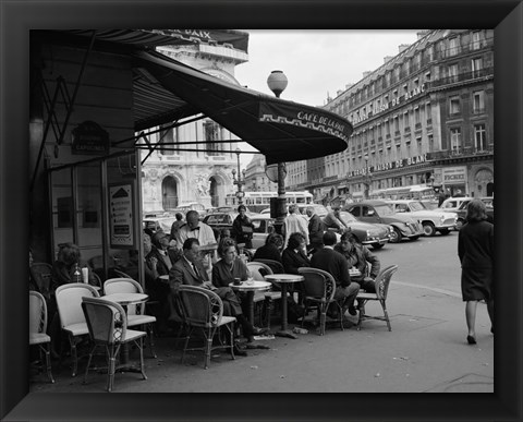 Framed 1960s Patrons At Cafe De La Paix Sidewalk Cafe In Paris? Print