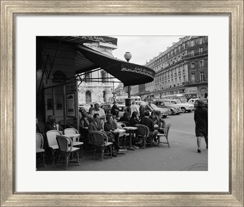 Framed 1960s Patrons At Cafe De La Paix Sidewalk Cafe In Paris? Print