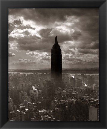 Framed 1930s 1940s Empire State Building Silhouetted In Nyc Print