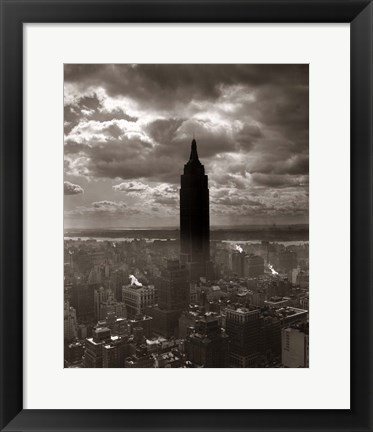 Framed 1930s 1940s Empire State Building Silhouetted In Nyc Print