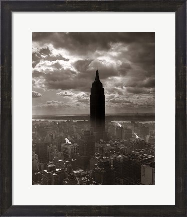 Framed 1930s 1940s Empire State Building Silhouetted In Nyc Print