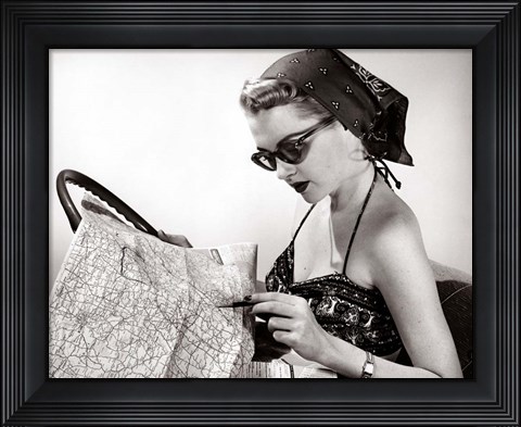 Framed 1950s Woman Wearing Bandana Print