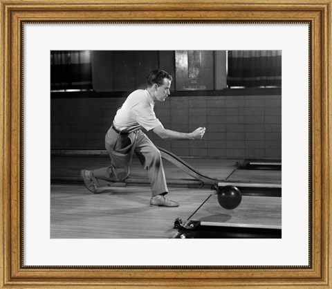 Framed 1950s Side View Of Man Bowling Print