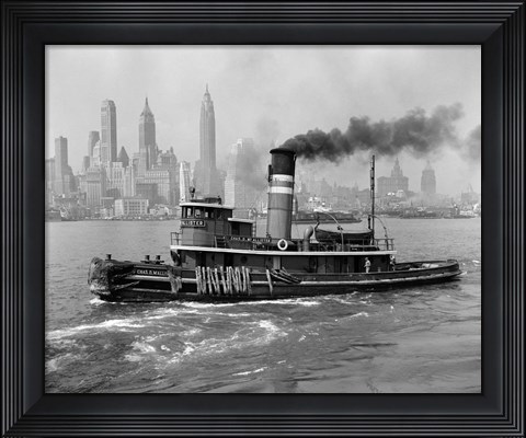 Framed 1940s Steam Engine Tugboat On Hudson River Print