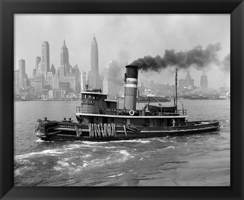 Framed 1940s Steam Engine Tugboat On Hudson River Print