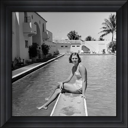 Framed 1930s Woman On Pool Diving Board Print