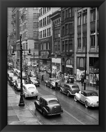 Framed 1940s Rainy Day On Chestnut Street Philadelphia Print