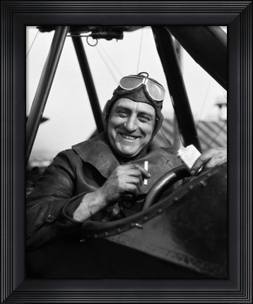 Framed 1920s Smiling Man Pilot In Cockpit Of Airplane Print