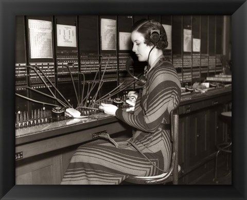 Framed 1930s Woman Telephone Operator Print