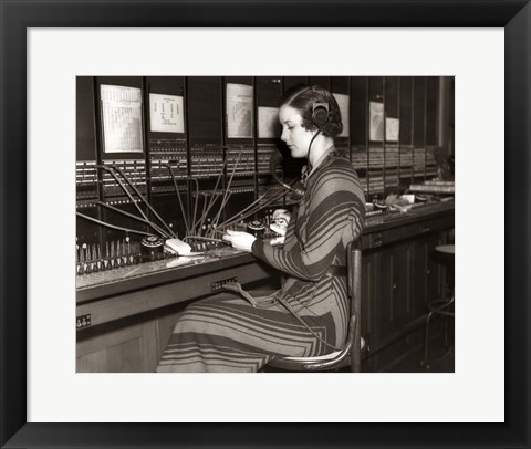 Framed 1930s Woman Telephone Operator Print