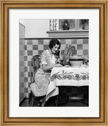 Framed 1920s Woman Sitting At Kitchen Table Print