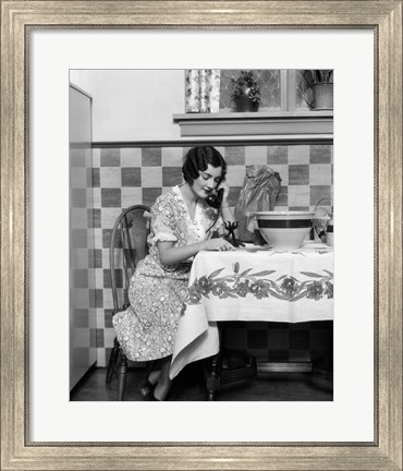Framed 1920s Woman Sitting At Kitchen Table Print