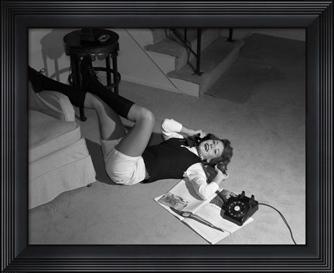 Framed 1960s Teenage Girl Lying On Floor Print
