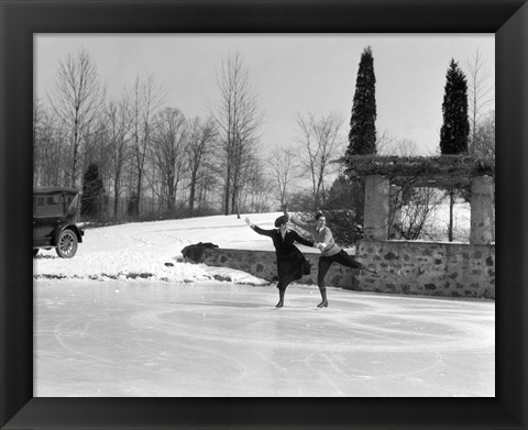 Framed 1920s Couple Man Woman Ice Skating Print