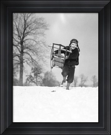 Framed 1930s Boy Wearing Aviator Cap Print