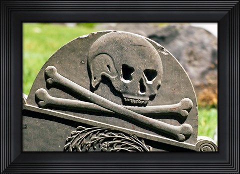 Framed Skull And Crossbones Carved On Tombstone Print