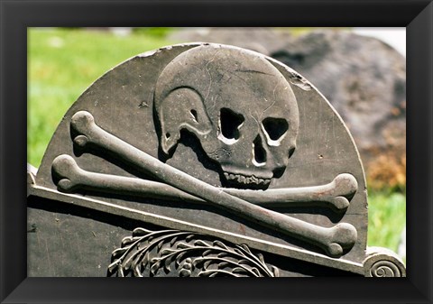 Framed Skull And Crossbones Carved On Tombstone Print