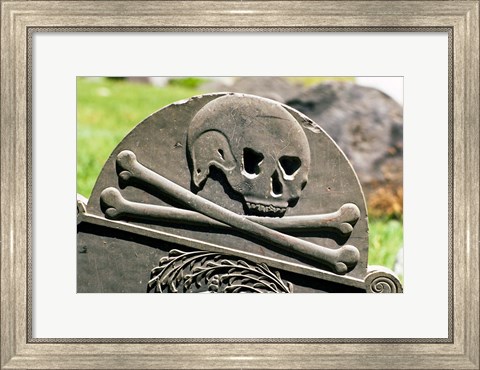 Framed Skull And Crossbones Carved On Tombstone Print