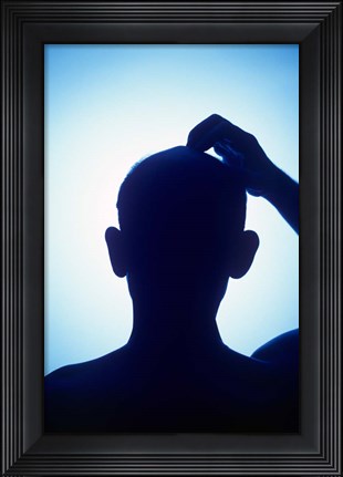 Framed 1990S Silhouette Bald Man Scratching His Head Print