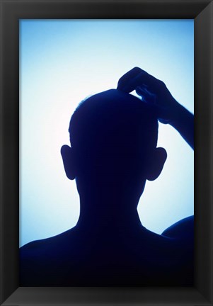 Framed 1990S Silhouette Bald Man Scratching His Head Print