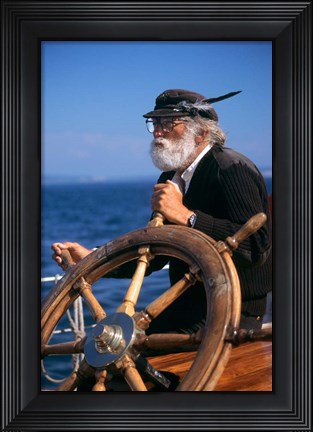 Framed 1990S Bearded Man At Wheel Of Ship Print