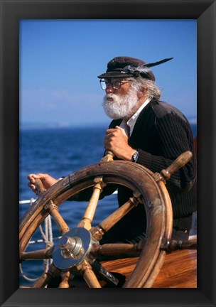 Framed 1990S Bearded Man At Wheel Of Ship Print