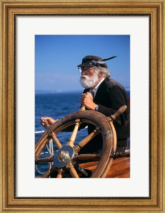 Framed 1990S Bearded Man At Wheel Of Ship Print