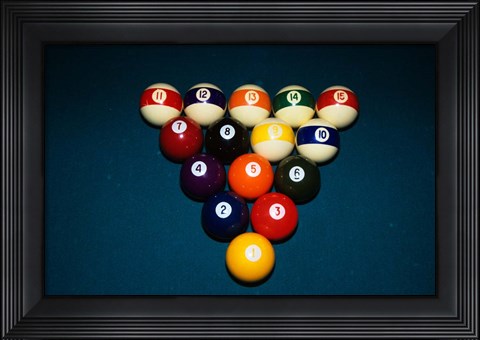 Framed Billiard Balls Racked Up On Pool Table Print