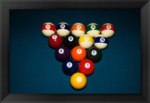 Framed Billiard Balls Racked Up On Pool Table Print