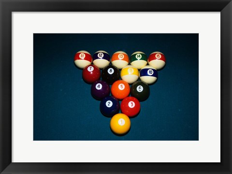 Framed Billiard Balls Racked Up On Pool Table Print