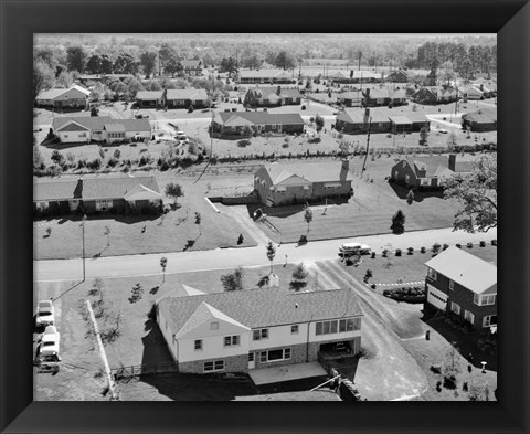Framed 1950s 1960s Aerial View Of Suburban Housing Print