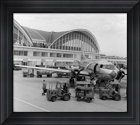 Framed 1950s 1960s Propeller Airplane On Airport Tarmac Print